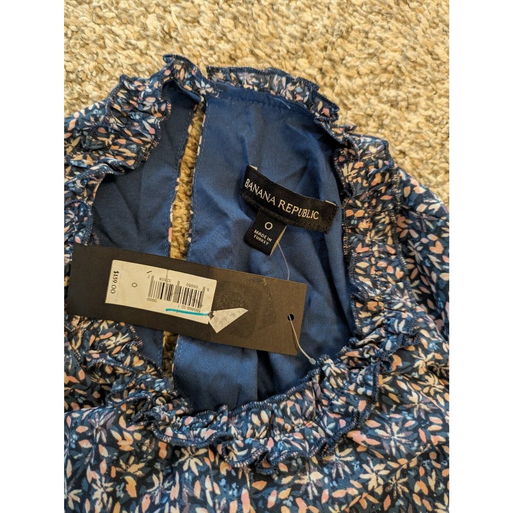 Banana Republic NEW Dress Blue Floral Size 0 Long Sleeve High Neck. - Picture 6 of 6